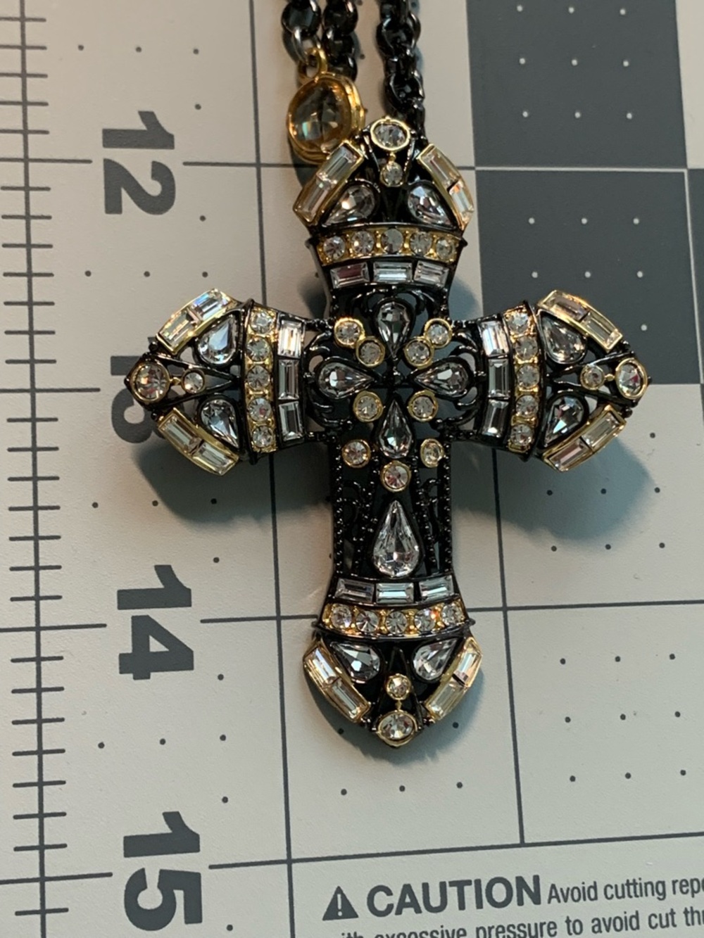 Gold-Tone and Black Cross Pendant Necklace - Women's Fashion Jewelry - Picture 4 of 6